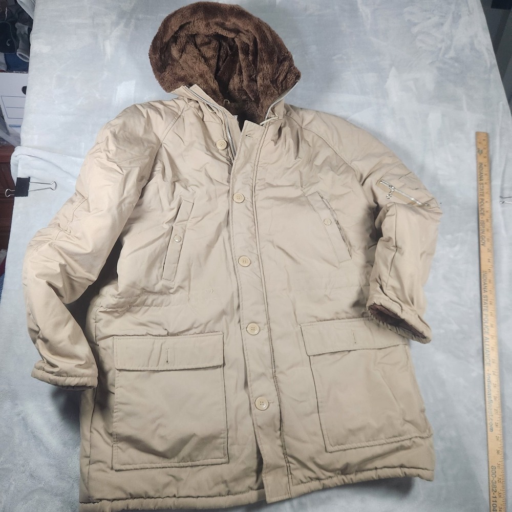 Fieldmaster Men Vintage Snorkel Parka Faux Fur Lined Hooded Winter Coat Beige XL